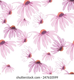 Seamless densely filled pattern with  echinacea flower isolated on white.