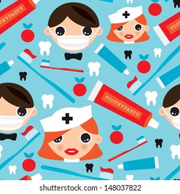 Seamless dental icon dentist illustration background pattern in vector