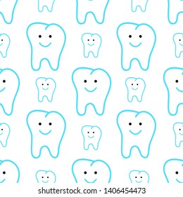 seamless dental pattern featuring blue smiling teeth,illustration of health care medicine,pediatric and adult dentistry