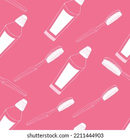 Seamless dental pattern toothpaste, brush and dental elements. For printing and complementing corporate style.