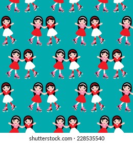 Seamless derby roller skate disco girls illustration background pattern in vector