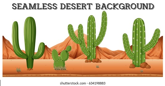 Seamless desert background with cactus plants illustration