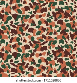 Seamless Desert camouflage pattern. Khaki texture, vector illustration. Camo print background. Abstract military style backdrop in shades of brown