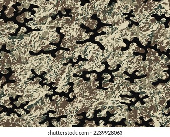 Seamless Desert Color Vector Camo Design.  Black Repeated Colorful Graphic Commando Print. Dark Seamless Abstract Vector Soldier Textile. Repeated Beige Graphic Military Pattern. 