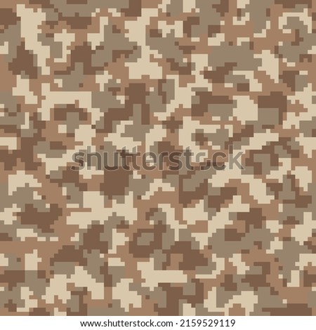 Seamless Desert Grunge Vector Army Design.  Brown Repeated Graphic Pixel Combat Backdrop. Khaki Seamless Modern Geometric Camouflage Background. Dark Digital Soldier Textile. 
