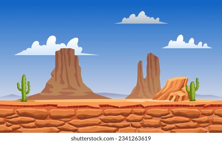 Seamless Desert Landscape With Cactus And Stone For Game Interface