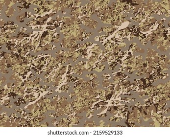 Patrón monocromo de vectores del desierto sin inconvenientes.  Papel de pantalla del ejército gráfico de moda repitido de Brown. Textura de comando gráfico verde repetida y colorida. Fondo De Camuflaje Del Vector Beige Sin Lugares De Interés. 