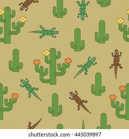 seamless desert pattern decoration with cactus and lizards, with clipping mask