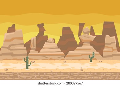 Seamless Desert Road Cactus Nature Concept Flat Landscape Background Template Vector Illustration