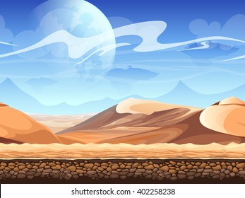 Seamless desert with silhouettes of spaceships. For newspapers, magazines, web design, websites, printing