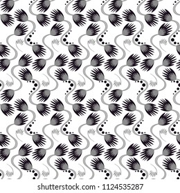 seamless design with abstract flower in gray scale