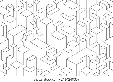 Seamless design abstract urban building line drawing. 3D illustration linear drawing architecture modern abstract background. 