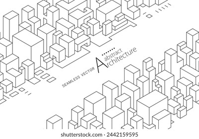 Seamless design abstract urban building line drawing. 3D illustration linear drawing architecture modern abstract background. 