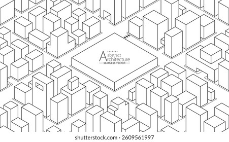 Seamless design abstract urban building line drawing. 3D illustration linear drawing. architecture modern abstract background. 