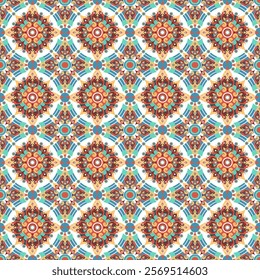 A seamless design blending ethnic motifs with modern geometric elements, perfect for creating fabric patterns, home textiles, elegant gift wrap designs, Packaging, Wallpaper and Interior Design