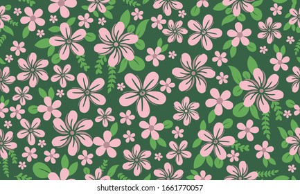 Seamless design of Botanical leaf with beautiful pink floral pattern background design.