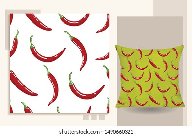 Seamless design of chili pattern. The matching print template is used for gift paper patterns, scarf motifs, wallpaper