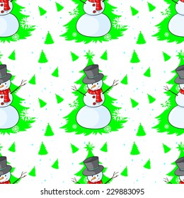 Seamless design for christmas with a snowman on a white background 