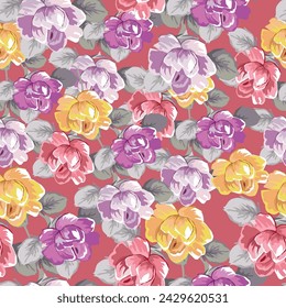 Seamless design. Colorful abstract flowers bouquet on a cream color background