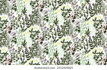 Seamless design. Colorful abstract flowers bouquet on a light color background.