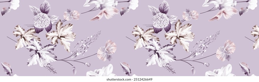 Seamless design. Colorful abstract flowers bouquet on a light color background.