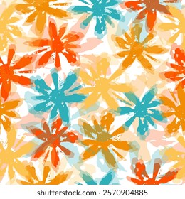 Seamless design. Colorful abstract flowers bouquet on a cream color background. Grunge textured abstract tie dye leaf and flower garden vector design