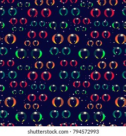 seamless design with colorful cartoon eyes watchig from space; alien character's eyes slightning among stars; colored watching constellations; abstract misty background.