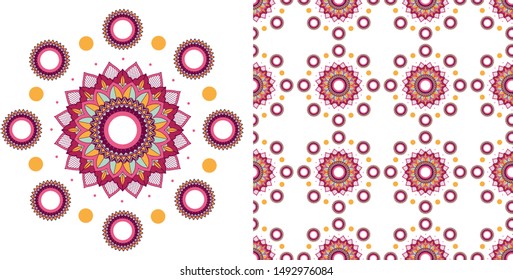 Seamless design with colorful mandalas pattern illustration