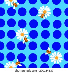 Seamless design with daisies, dots and honeybees