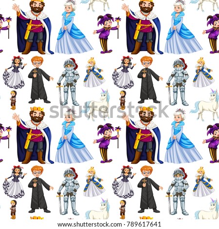 Seamless design with fairytale characters illustration