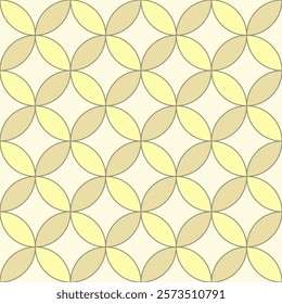A seamless design featuring overlapping circular shapes in soft yellow and beige tones, creating a delicate and harmonious geometric pattern. Ideal for backgrounds and decorative designs.