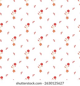 A seamless design featuring red flowers and foliage on a white background, creating a charming floral pattern ideal for textiles, stationery, and digital designs.