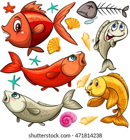 Seamless design with fish and fish bone illustration