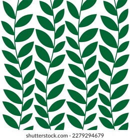 Seamless design of green leaf on white background. Beautiful pattern fro fabric, card, wrapping paper, wallpaper, textile, and banner.