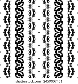 Patrón de tinta de diseño sin costuras. Batik Boho nativo de color negro. Textura de garabato oscuro de color negro. Vector de garabato de arte étnico. Patrón simple Zig Zag. Estampado de tinta étnico Ikat. Diseño tribal oscuro Abstractas