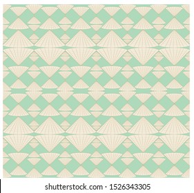 Seamless design inspired by Vietnamese palm-leaf hat is a traditional symbol of Vietnamese people. Geometrical shape. Tet holiday greeting card, textile, envelope, calendar, cover page, ceramics.