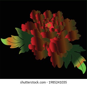 nahtloses Design mit hellroter Rose mit grünen Blättern auf schwarzem Hintergrund