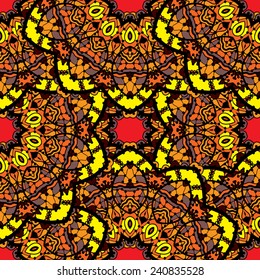 Seamless design made of mandala round patterns of brown henna color