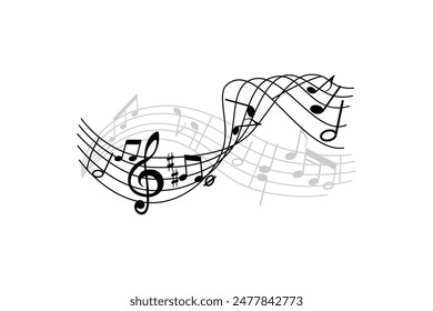 Seamless design with music notes wave isolated shadow Free Vector editable background