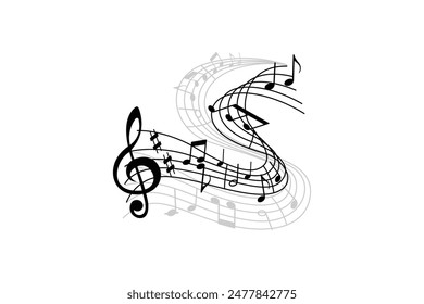 Seamless design with music notes wave isolated shadow Free Vector editable background