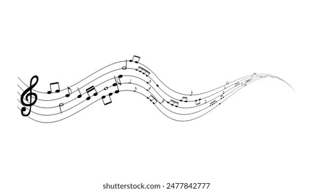 Seamless design with music notes wave isolated shadow Free Vector editable background