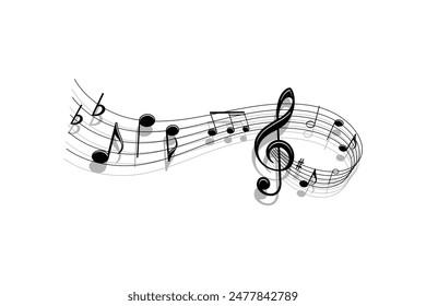 Seamless design with music notes wave isolated shadow Free Vector editable background