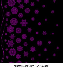Seamless design on black background in purple colors. Abstract seamless with Floral Elements. Vector winter pattern.