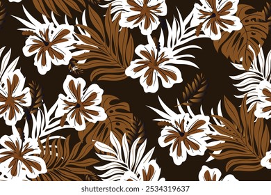 seamless design pattern with flowers and twigs with leaves. Vector illustrator