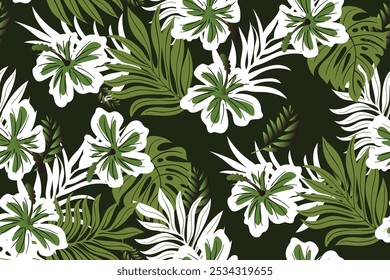 seamless design pattern with flowers and twigs with leaves. Vector illustrator