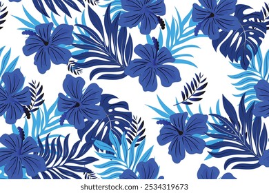seamless design pattern with flowers and twigs with leaves. Vector illustrator