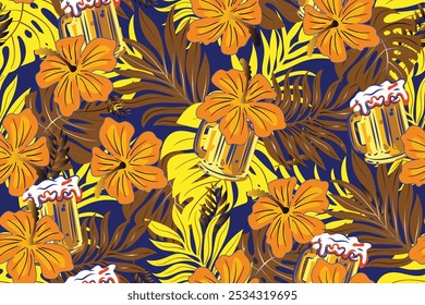 nahtloses Design mit Blumen und Zweigen mit Blättern. Vektorgrafik