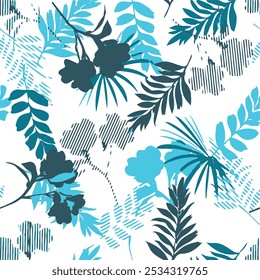 seamless design pattern with flowers and twigs with leaves. Vector illustrator