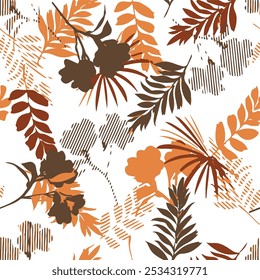 seamless design pattern with flowers and twigs with leaves. Vector illustrator