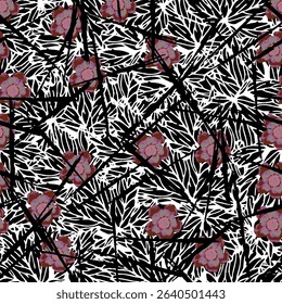 seamless design pattern with flowers and twigs with leaves. Vector illustrator